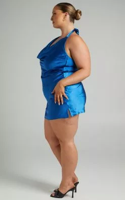 Showpo Waverly Cowl Neck Halter Mini Dress In Cobalt -Showpo Shop 08.02.22 Riley x Sarah x Anthony85572