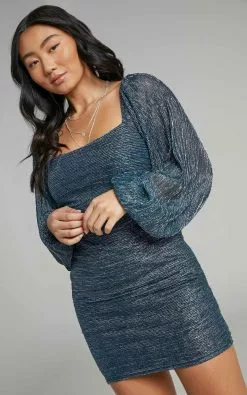 Showpo Jamil Balloon Sleeve Bodycon Mini Dress In Blue -Showpo Shop 1.Jamil Balloon Sleeve Bodycon Mini Dress in Blue 2528SD21120046032529 8