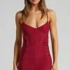 Showpo Mechelle Ruched Side Mesh Mini Dress In Wine -Showpo Shop 1.Mechelle Ruched Side Mesh Mini Dress in Wine 2528SD22020091022529