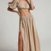 Showpo Dhalia Maxi Skirt - Gathered Split Skirt In Sand