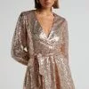 Showpo Three Of Us Dress In Gold Sequin