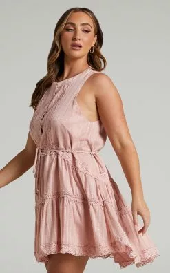 Showpo Scotty Button Up Broderie Mini Dress In Dusty Pink -Showpo Shop 3.Scotty Button Up Mini Dress in Dusty Pink 2528SD21080093032529 5