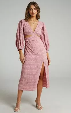 Showpo Tabatha Puff Sleeve Cut Out Midi Dress In Pink Check -Showpo Shop 3 Tabatha Dress in Pink Check 2528SD21020068022529 2