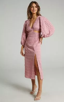 Showpo Tabatha Puff Sleeve Cut Out Midi Dress In Pink Check -Showpo Shop 4 Tabatha Dress in Pink Check 2528SD21020068022529 3
