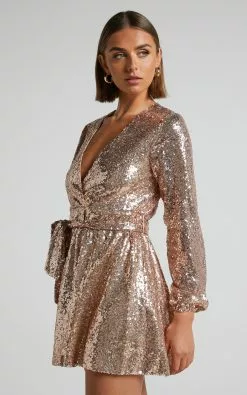 Showpo Three Of Us Dress In Gold Sequin -Showpo Shop 4 Three Of Us Dress in Gold Sequin 4