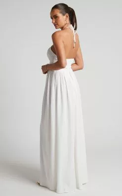 Showpo Isabeau Maxi Dress - High Slit Strappy Halter Dress In White -Showpo Shop 5 Isabeau High Slit Strappy Halter Maxi Dress in White 2528SD22090046022529 5