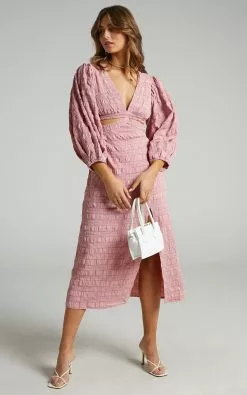 Showpo Tabatha Puff Sleeve Cut Out Midi Dress In Pink Check -Showpo Shop 5 Tabatha Dress in Pink Check 2528SD21020068022529 7
