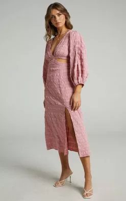 Showpo Tabatha Puff Sleeve Cut Out Midi Dress In Pink Check -Showpo Shop 6 Tabatha Dress in Pink Check 2528SD21020068022529 4