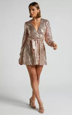 Showpo Three Of Us Dress In Gold Sequin -Showpo Shop 6 Three Of Us Dress in Gold Sequin