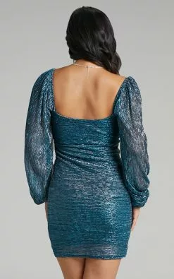 Showpo Jamil Balloon Sleeve Bodycon Mini Dress In Blue -Showpo Shop 7.Jamil Balloon Sleeve Bodycon Mini Dress in Blue 2528SD21120046032529 7