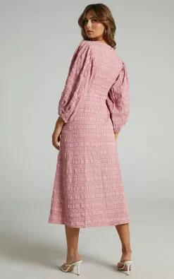 Showpo Tabatha Puff Sleeve Cut Out Midi Dress In Pink Check -Showpo Shop 7 Tabatha Dress in Pink Check 2528SD21020068022529 6