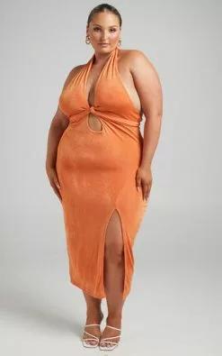 Showpo Bethany Halter Dress In Orange