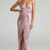 Showpo Azrael Maxi Dress - V Neck Satin Tulip Dress In Blush