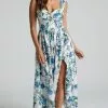 Showpo Alezia Midi Dress - Thigh Split Sweetheart Corset Dress In Brush Stroke Floral
