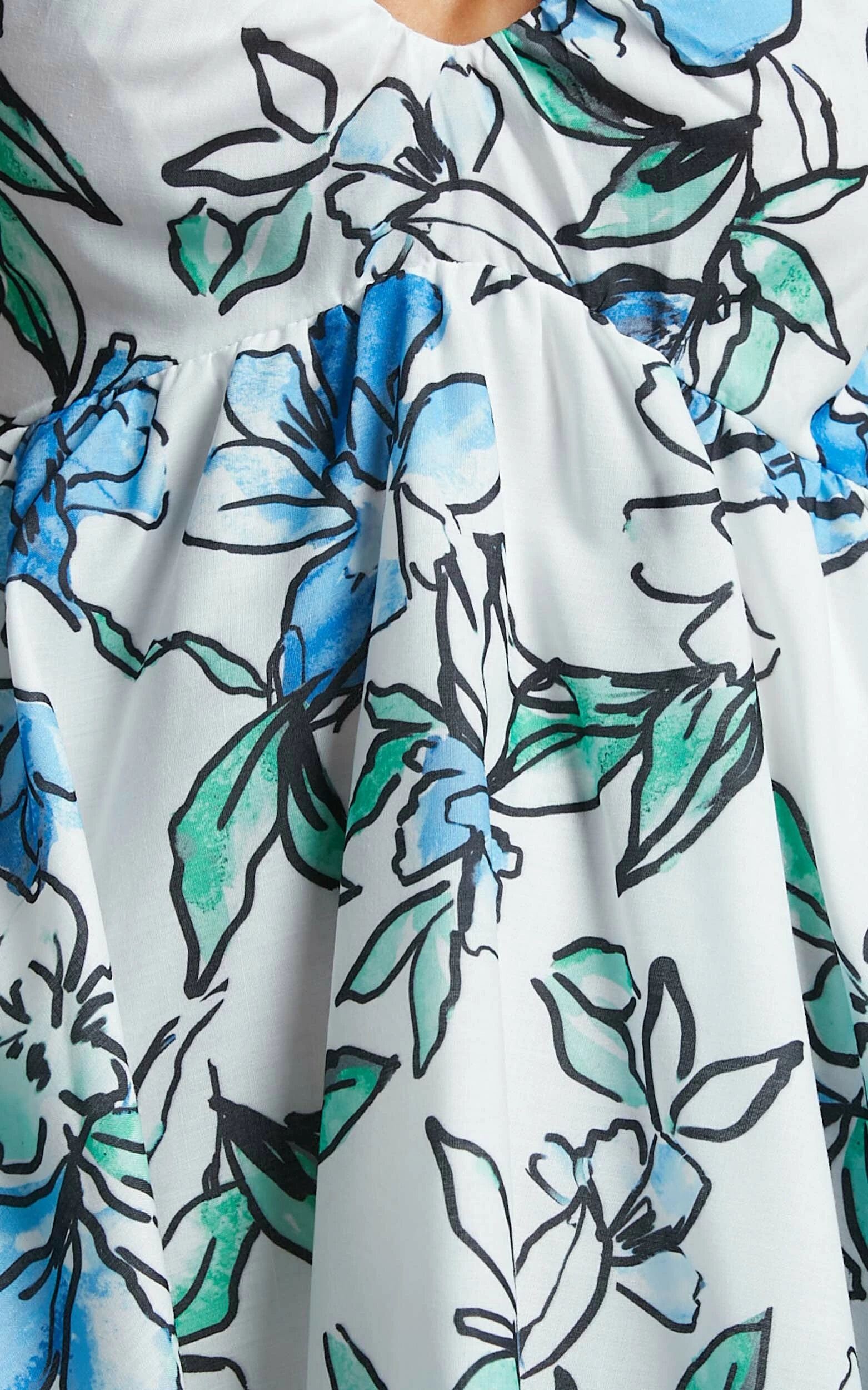 Showpo Alezia Mini Dress - Deep V Neck Puff Sleeve Dress In Brush Stroke Floral - Image 9