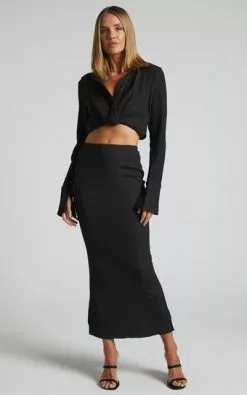 Showpo Althea Midi Skirt In Black