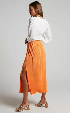 Showpo Amarante Midi Skirt - Side Split Plisse Skirt In Orange -Showpo Shop Amarante Plisse Midi Skirt in Orange 2528SB22100037022529 8
