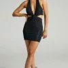 Showpo Anniebelle Twist Knot Mini Dress In Black