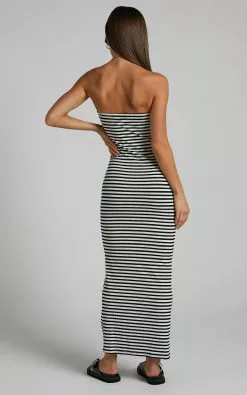 Showpo Aravis Twist Detail Strapless Midi Dress In Black And White Stripe -Showpo Shop Aravis Twist Detail Strapless Midi Dress in Black and White Stripe 5
