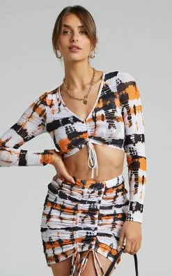 BY DYLN - Odette Skirt In Orange Printed Mesh -Showpo Shop BY DYLN Odette Skirt in Orange Printed Mesh 2528BB21070029012529 12