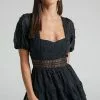 Showpo Deiene Lace Trim Broderie Tiered Mini Dress In Black -Showpo Shop Deiene Lace Trim Broderie Tiered Mini Dress in Black 1