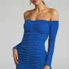 Showpo Deion Ruched Long Sleeve Off Shoulder Mini Dress In Cobalt -Showpo Shop Deion Off Shoulder Dress in Cobalt 2528SD22060061012529 1