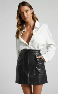 Showpo Elviera A Line Zip Mini Skirt In Black