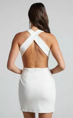Showpo Emiko Open Back Bodycon Mini Dress In White -Showpo Shop Emiko open back bodycon mini dress in White 6