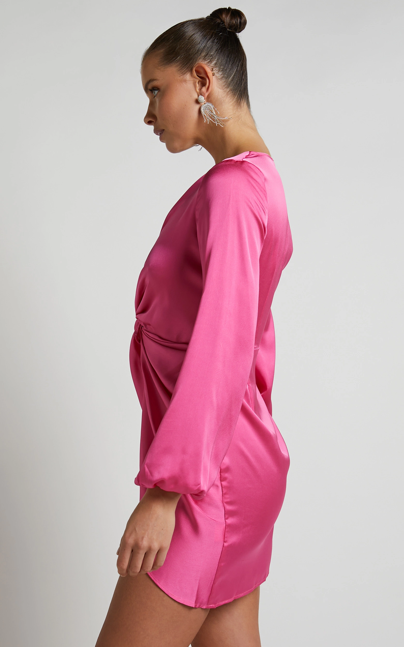 Showpo Everest Twist Front Relaxed Sleeve Mini Dress In Hot Pink - Image 5