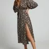 Showpo Fayette Long Sleeve Tie Front Thigh Slit Midi Dress In Black Floral -Showpo Shop Fayette Long Sleeve Tie Front Thigh Slit Midi Dress in Black Floral 8