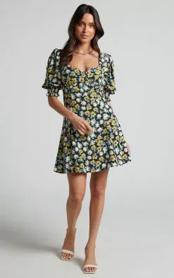 Showpo Jhazel Puff Sleeve Mini Dress In Black -Showpo Shop Jhazel Puff Sleeve Mini Dress in Black 1