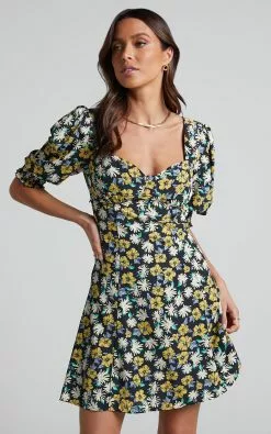 Showpo Jhazel Puff Sleeve Mini Dress In Black -Showpo Shop Jhazel Puff Sleeve Mini Dress in Black 2