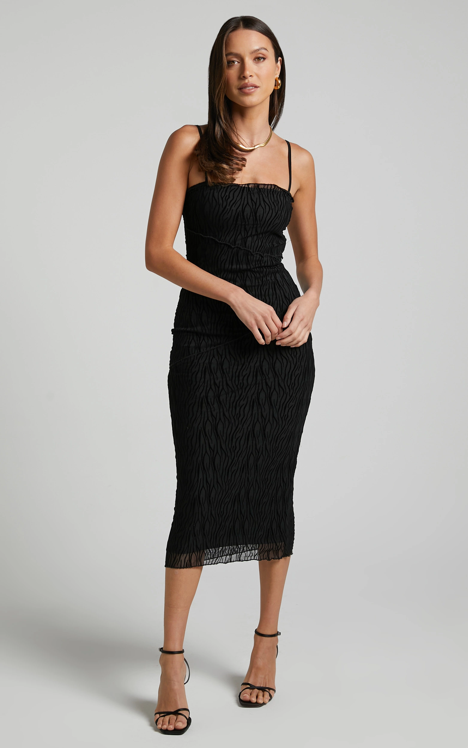 Showpo Jordana Mesh Burnout Midi Dress In Black 8 Showpo Jordana Mesh Burnout Midi Dress In Black - Image 6