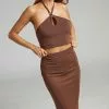 Showpo Khana Bodycon Midi Skirt In Chocolate -Showpo Shop Khana Halter Neck Ribbed Crop Top in Chocolate 2528ST22040055022529 4
