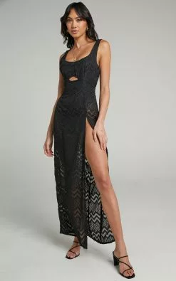 Showpo Khryzsha Sheer Cut Out Maxi Dress In Black -Showpo Shop Khryzsha Sheer Cut Out Maxi Dress in Black 2528SD21110062012529 5 1