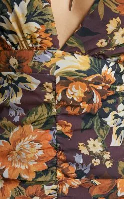 Showpo Latiana Ruched Plunge Neck Mini Dress In Indulgent Bloom -Showpo Shop Latiana Ruched Plunge Neckline dress in Indulgent Bloom 2528SD21070012012529 10