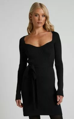 Showpo Lynna Long Sleeve Bodycon Mini Dress In Black -Showpo Shop Lynna Long Sleeve Bodycon Mini Dress in Black 1 1