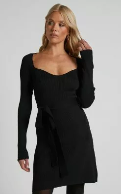 Showpo Lynna Long Sleeve Bodycon Mini Dress In Black -Showpo Shop Lynna Long Sleeve Bodycon Mini Dress in Black 4
