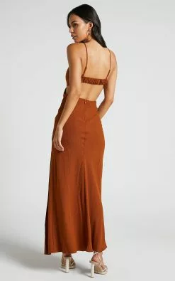 Showpo Medea One Shoulder Cut Out Maxi Dress In Rust -Showpo Shop Medea One Shoulder Cut out Maxi dress in Rust 3