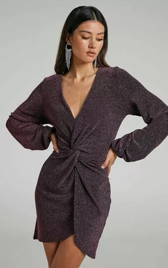 Showpo Mercia Twist Front Long Sleeve Mini Dress In Dark Pink 3 Showpo Mercia Twist Front Long Sleeve Mini Dress In Dark Pink