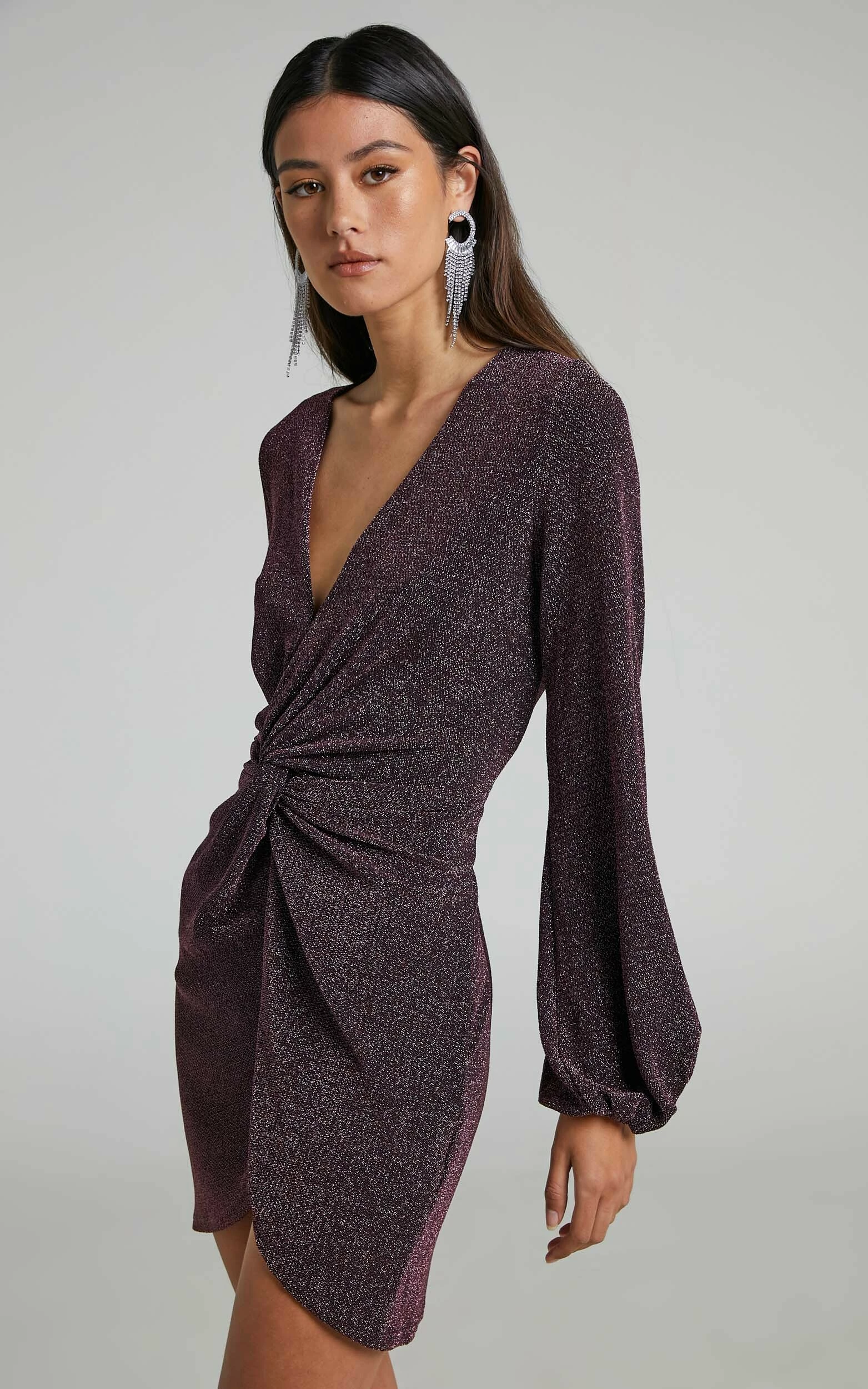 Showpo Mercia Twist Front Long Sleeve Mini Dress In Dark Pink 6 Showpo Mercia Twist Front Long Sleeve Mini Dress In Dark Pink - Image 4