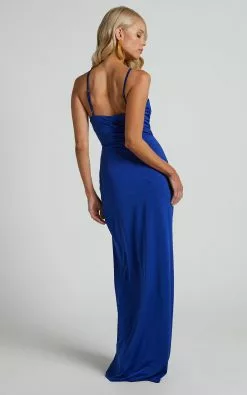Showpo Mhira One Shoulder Side Split Maxi Dress In Blue -Showpo Shop Mhira One Shoulder Side Split Maxi Dress in Blue 5