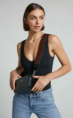 Nakedvice - The Met Bag With Croc Strap In Cocoa And Silver -Showpo Shop NAKEDVICE THE MET CROC in Cocoa and Silver 4