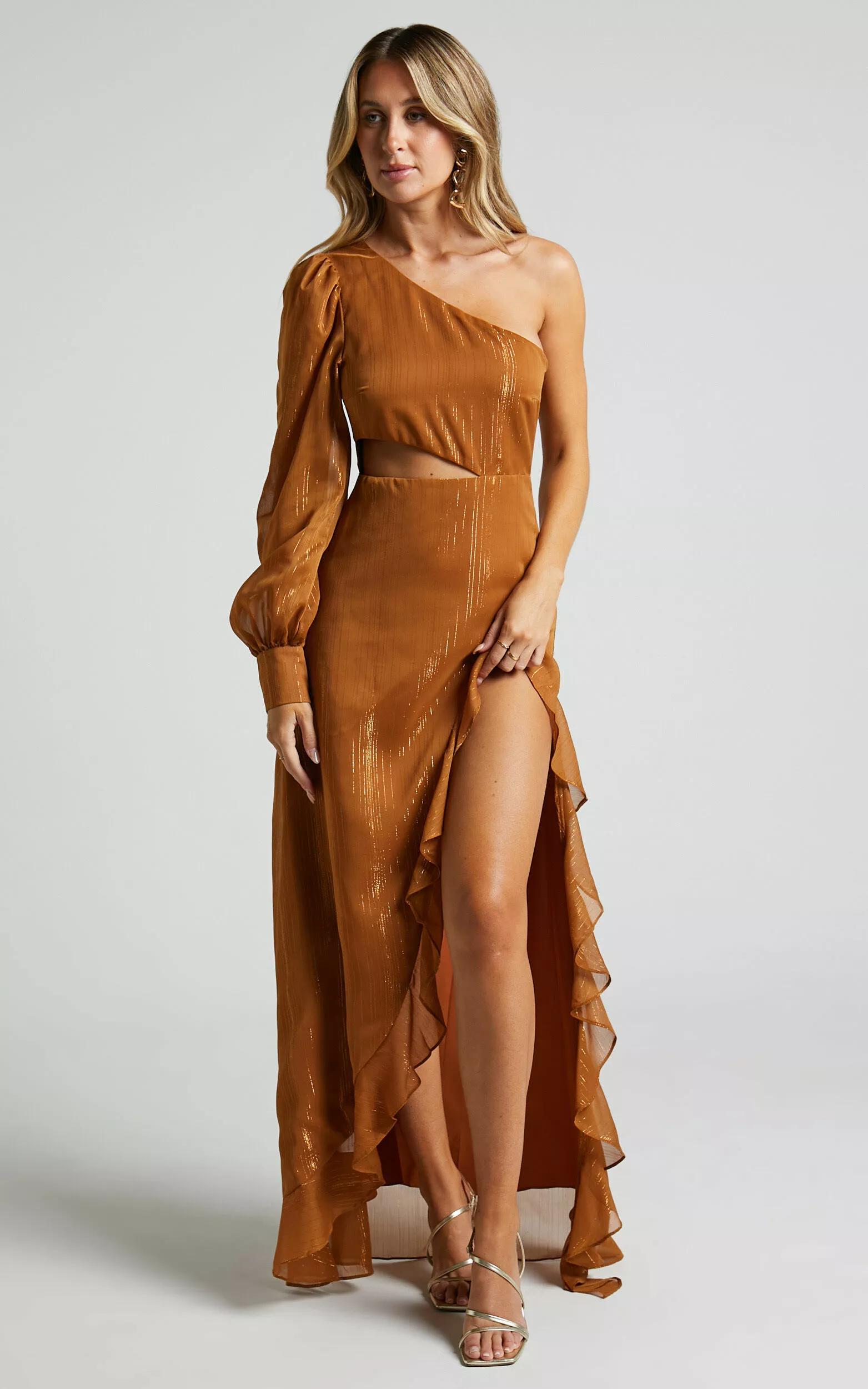 Showpo Nicha Maxi Dress - One Shoulder High Low Hem Dress In Rust 6 Showpo Nicha Maxi Dress - One Shoulder High Low Hem Dress In Rust - Image 4