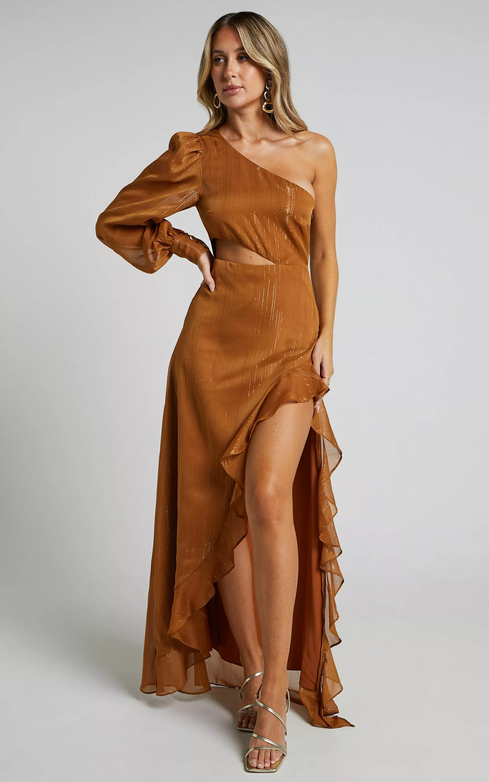 Showpo Nicha Maxi Dress - One Shoulder High Low Hem Dress In Rust 4 Showpo Nicha Maxi Dress - One Shoulder High Low Hem Dress In Rust - Image 2