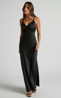 Showpo Nievie Lace Trim Bias Cut Midi Dress In Black -Showpo Shop Nievie Lace Trim Bias Cut Midi Dress in Black