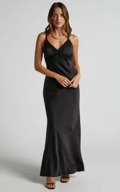 Showpo Nievie Lace Trim Bias Cut Midi Dress In Black -Showpo Shop Nievie Lace Trim Bias Cut Midi Dress in Black 1