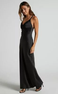 Showpo Nievie Lace Trim Bias Cut Midi Dress In Black -Showpo Shop Nievie Lace Trim Bias Cut Midi Dress in Black 3