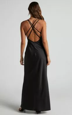 Showpo Nievie Lace Trim Bias Cut Midi Dress In Black -Showpo Shop Nievie Lace Trim Bias Cut Midi Dress in Black 4