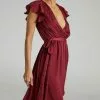 Showpo Novera Frill Sleeve Wrap Midi Dress In Wine